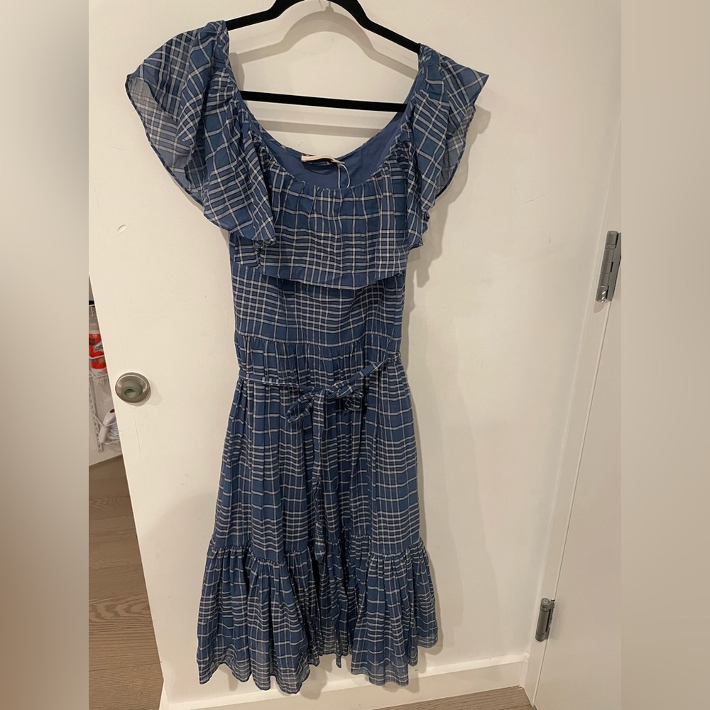 Tory Burch Plaid Ruffle Belted Midi Dress - Size 2
